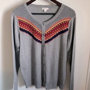 Merona Gray Cardigan with Red and Yellow Accents